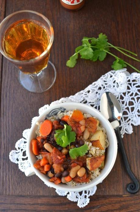 Vegetarian Three Bean Stew with Roasted Potatoes