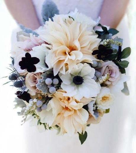 Winter Wedding Bouquet With Anemones And Dahlias