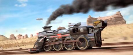 racing trains... incredibly cool steam locomotive trains in a mash up of Road Runner and Coyote with Indiana Jones Temple of Doom scenes! Its terrific!