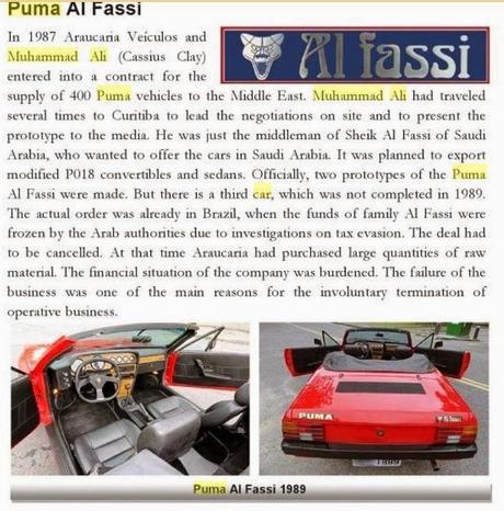 Muhammad Ali was once a car investor/ middleman for a Suadi Arabia shiek and Brazialian car maker Puma