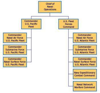 English: Organizational chart of U.S. Navy typ...