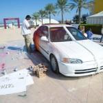 Stencils are cut to paint onto the car