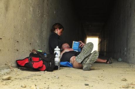 Reading in a tunnel when the wind got too strong.