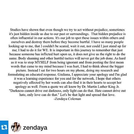 Wow! This girl is just awesome! We adults could learn a lot from the grace, elegance, composure, humility and strength that you exude. You really are a great role model for today’s youth! Repost @zendaya