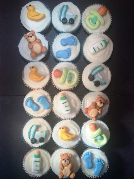 18 baby shower cupcakes party ready handmade fondant sugarpaste toppers toys blue and green