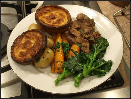 Game casserole with Yorkshire puddings