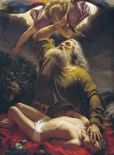 Angel stays Abraham's hand