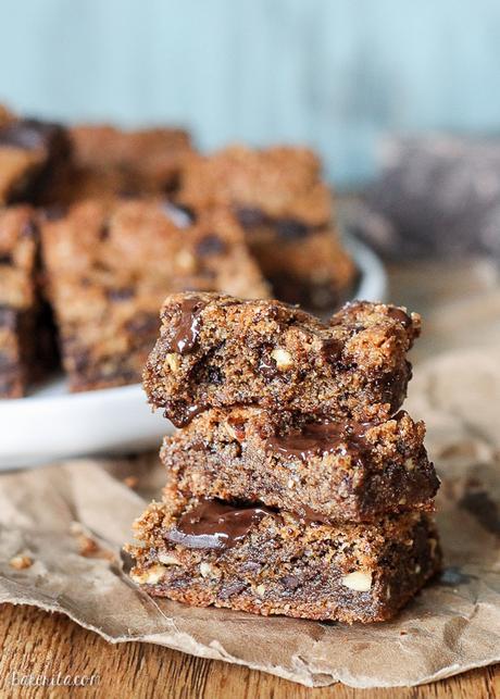  No one would guess that these Paleo Chocolate Chip Blondies are actually healthy! They're gluten free, refined sugar free, and come together in a few minutes.