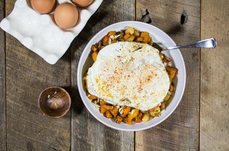Root Vegetable Hash with Eggs and Aged Cheddar