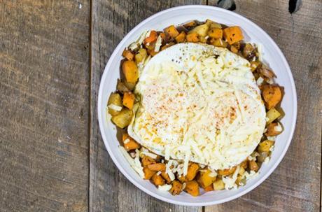 Root Vegetable Hash with Eggs and Aged Cheddar