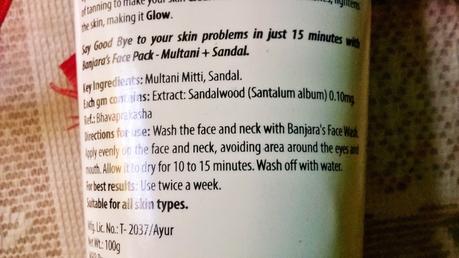 Banjara's Multani + Sandal 15 Minute Face Pack Review