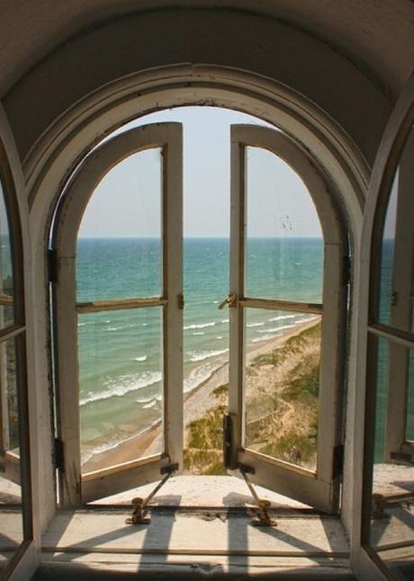 old window room with ocean view