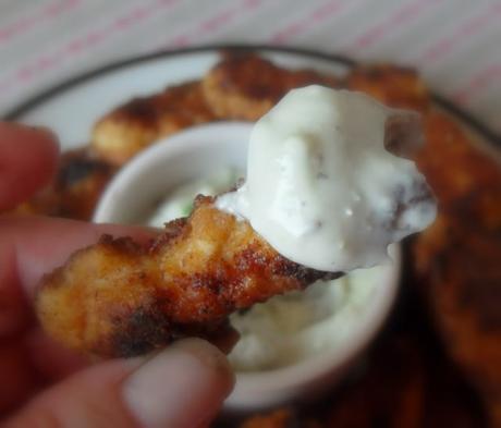 Fiery Chicken Tenders with a Blue Cheese Dip