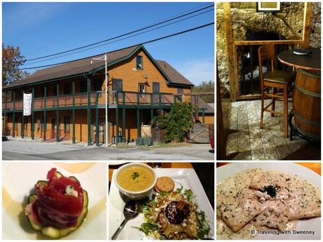 Smith Flat House, entrance to mine in Cellar Dining Room, lunch of roasted figs, beet salad, and chicken and spinach pasta