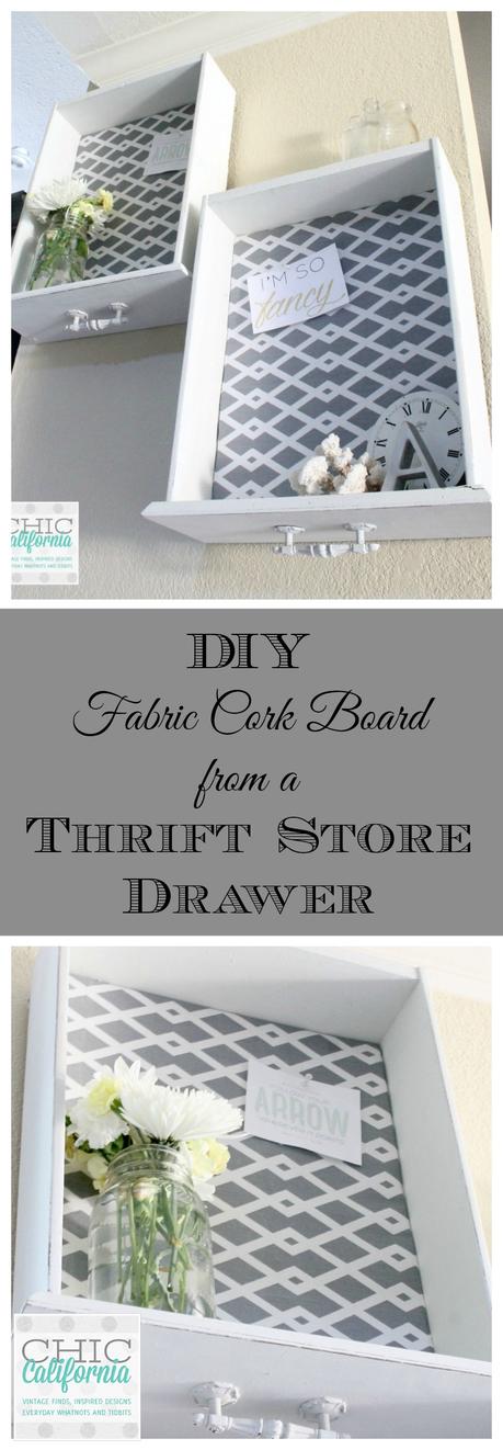 DIY Fabric Covered Bulletin Board from a thrift store drawer