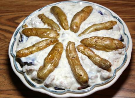 fingerling potato spokes on top of pie