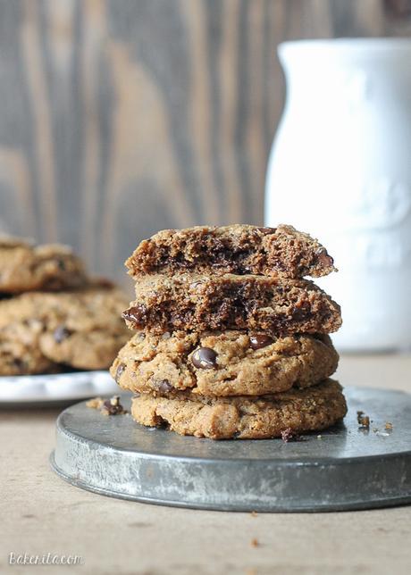 These naturally Flourless Almond Butter Chocolate Chip Cookies are so tender that they melt in your mouth! These flavorful cookies take just 5 ingredients and are totally gluten-free, Paleo-friendly, and refined sugar free.