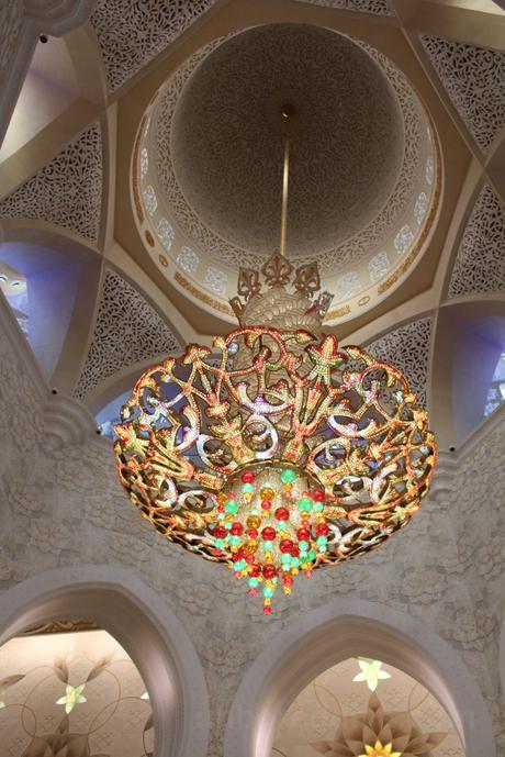 One of the seven chandeliers in the mosque and, like the others, is made up of millions of Swarovski crystals.
