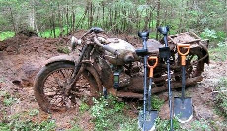 WW2 motorcycle found buried or sunken out in the woods