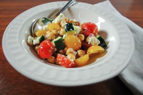 Chopped Salad with Chickpeas, Zucchini, Tomatoes and Feta Cheese