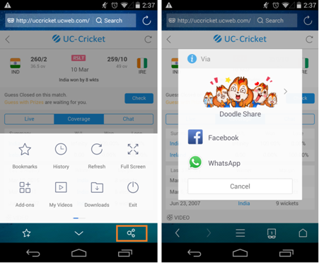 The new UC Browser comes with doodle sharing and better Facebook photo upload support UC Browser app update pic