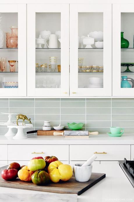 White kitchen with glass cupboards