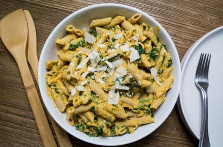 Chipotle Butternut Squash Sauce with Pasta and Spinach