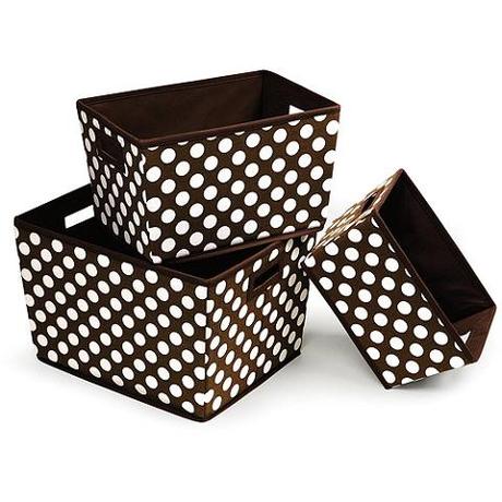 Badger Basket - Basket Nesting Trapezoid 3 Basket Set - Brown Polka Dots