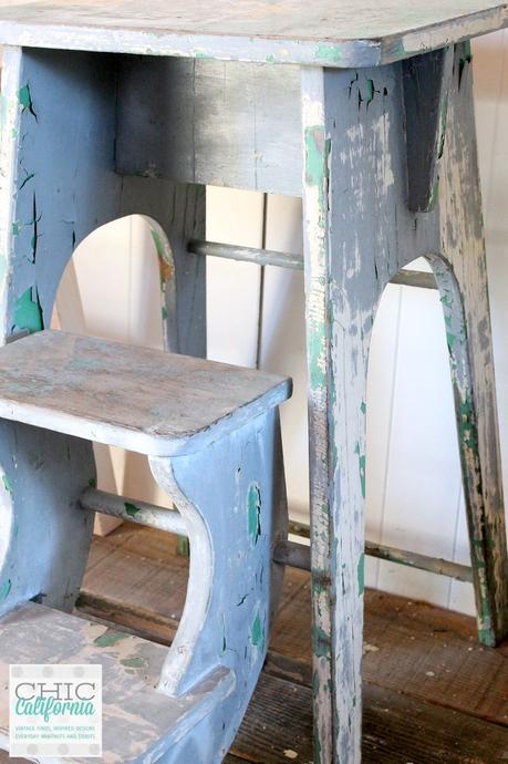 vintage step stool with layered paint