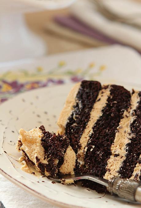 Espresso Chocolate Cake with Peanut Butter Frosting and a Rum Drizzle