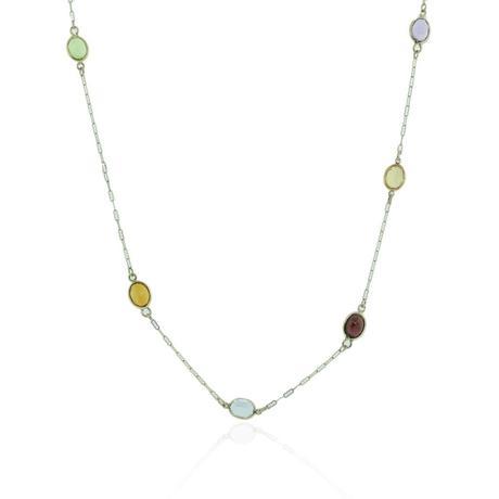 14k Yellow Gold Multicolored Gemstone Chain Necklace