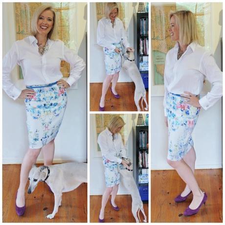 white shirt floral skirt