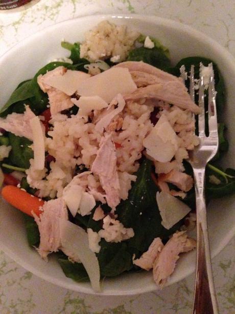 Giant Salad with chicken, cheese and lots of veggies