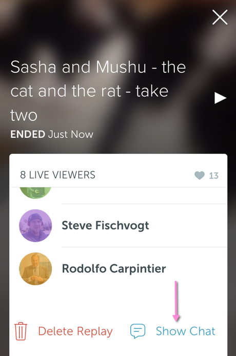 How to show/hide chat during Periscope broadcast replay