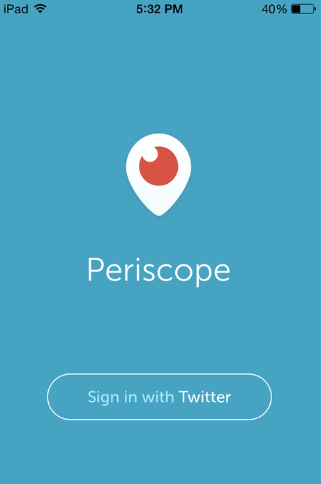 Periscope sign-up page - sign in with Twitter