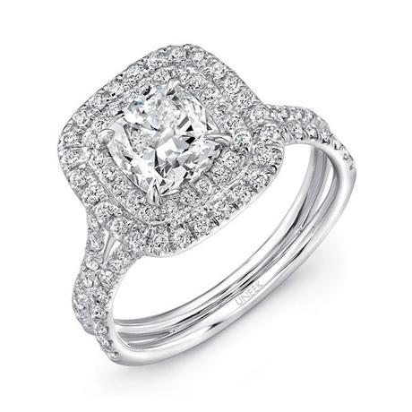 Uneek LVS914 0.65ctw Double Cushion Halo Engagement Ring Semi Mounting