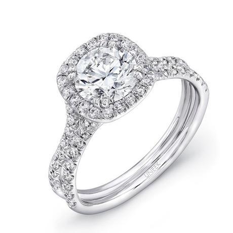 Uneek LVS898 0.58ctw Diamond Cushion Halo Engagement Ring Semi Mount