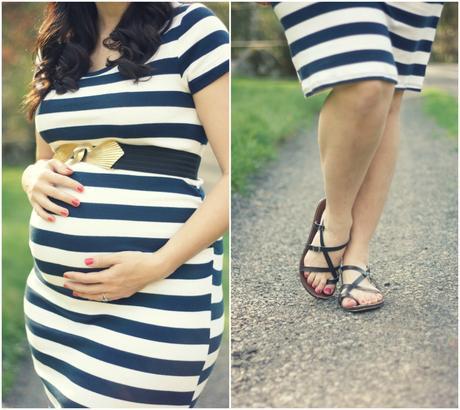 Striped maternity dress and a flower in my hair | www.eccentricowl.com