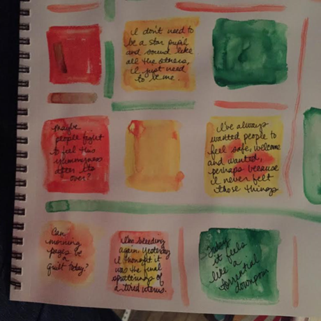 Gouache and paper quilt squares. Just playful experimentation with Morning Pages writing at this point. 