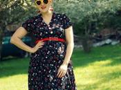 Vintage Cherry Print Dress Heart Shaped Glasses