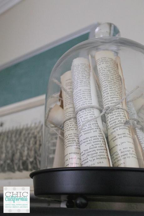 Vintage books rolled under glass dome