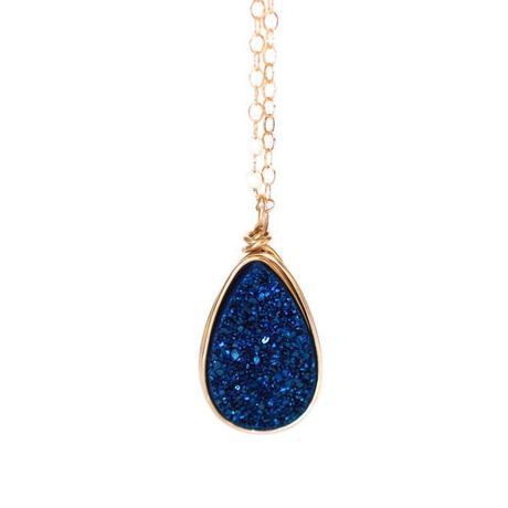 Navy blue druzy pendant by Wrenn jewelry