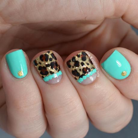Minty Gold Leopard Nails