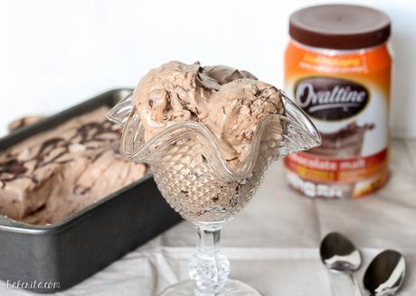 This Chocolate Malt Mocha Crunch Ice Cream is a luscious chocolate ice cream flavored with chocolate malt and coffee, with crunchy malt balls and a chocolate ganache swirl! No ice cream machine required