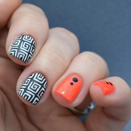 Black and Neon Abstract Square Nails