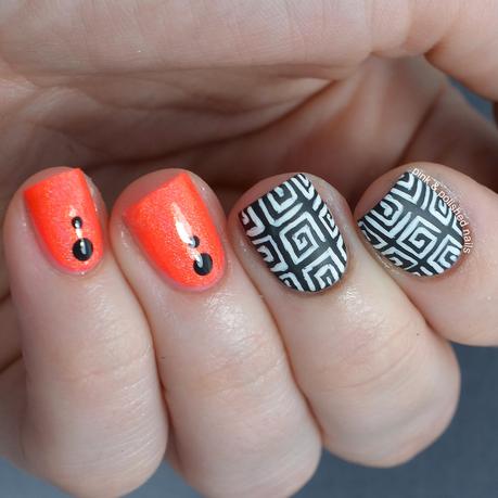 Black and Neon Abstract Square Nails