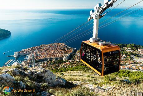 View of cable car and Dubrovnik from atop Mt Srd