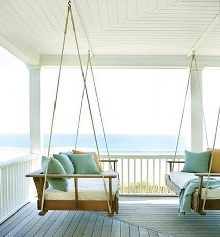 beach porch with swinging porch beds