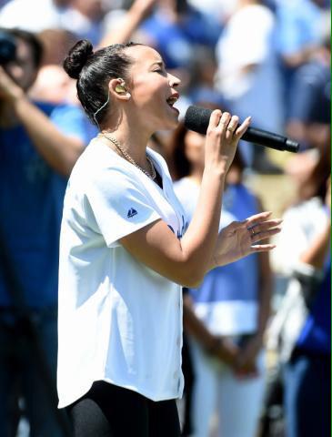 Tinashe sings the national anthem at Dodger Stadium on Opening Day