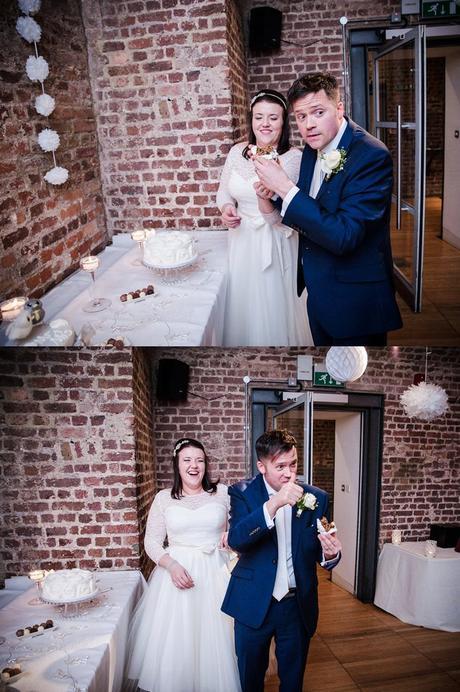 Groom tasting Wedding Cake